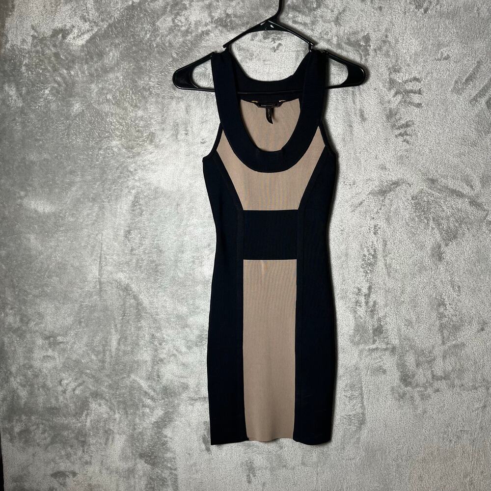 Bcbgmaxazria Black Nude Mesh Bodycon Dress Sleeveless Sheer‎ Panel XS Clubbing